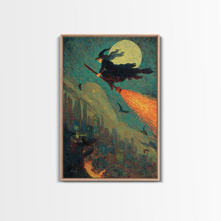 The Cyberpunk Witch, Expressionist Gothic Art, Vertical Wall Art, Gothic Horror Wall Art, Framed Canvas Print, Halloween Wall Art
