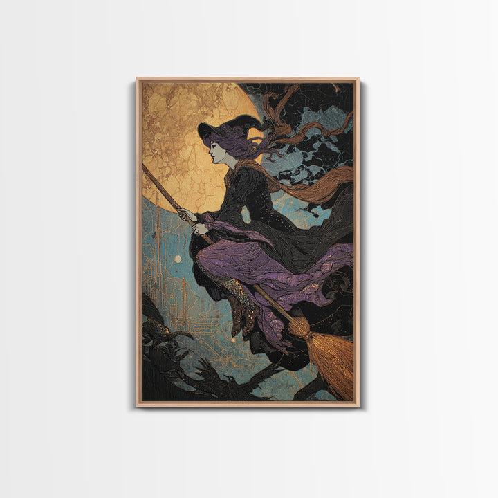 The Cyberpunk Witch, Stained Glass Gothic Art, Vertical Wall Art, Macabre Wall Art, Canvas Print, Halloween Wall Art, Halloween Decor