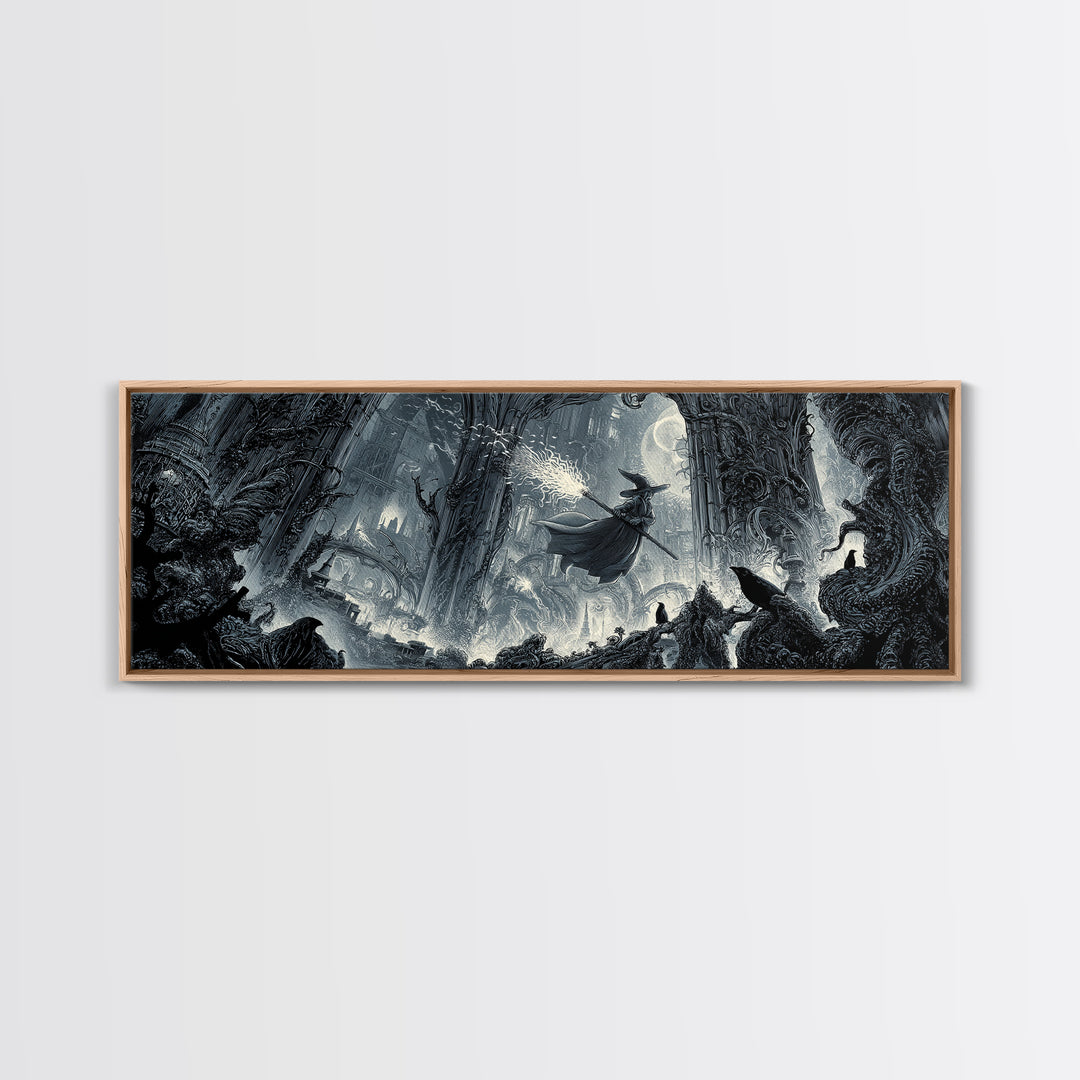 The Cyberpunk Witch, Biomechanical Horror Art, Extra Wide Wall Art, Gothic Horror Wall Art, Canvas Print, Halloween Wall Art