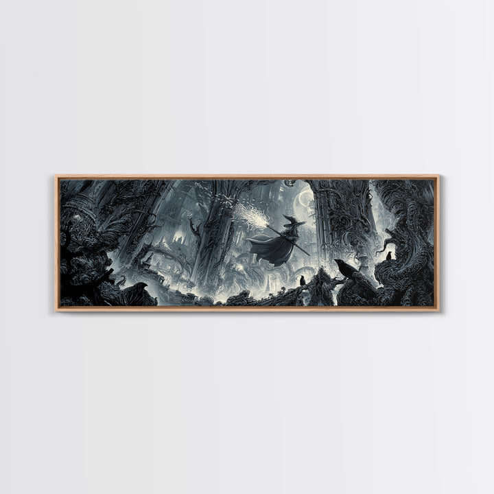 The Cyberpunk Witch, Biomechanical Horror Art, Extra Wide Wall Art, Gothic Horror Wall Art, Canvas Print, Halloween Wall Art