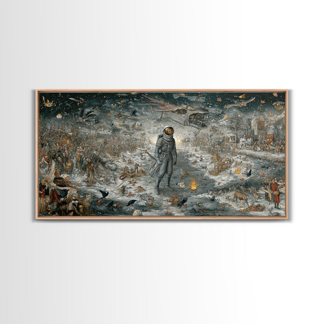 The Astronaut Ghost, Northern Renaissance Horror, Wide Panoramic Art, Dark Fantasy Wall Art, Canvas Print, Halloween Wall Art