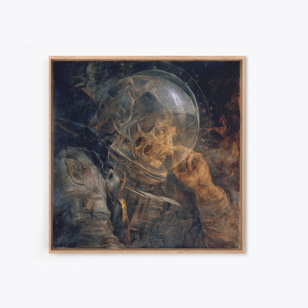 The Astronaut Ghost, Dark Renaissance Art, Square Wall Art, Dark Fantasy Wall Art, Framed Canvas Print, Halloween Wall Art