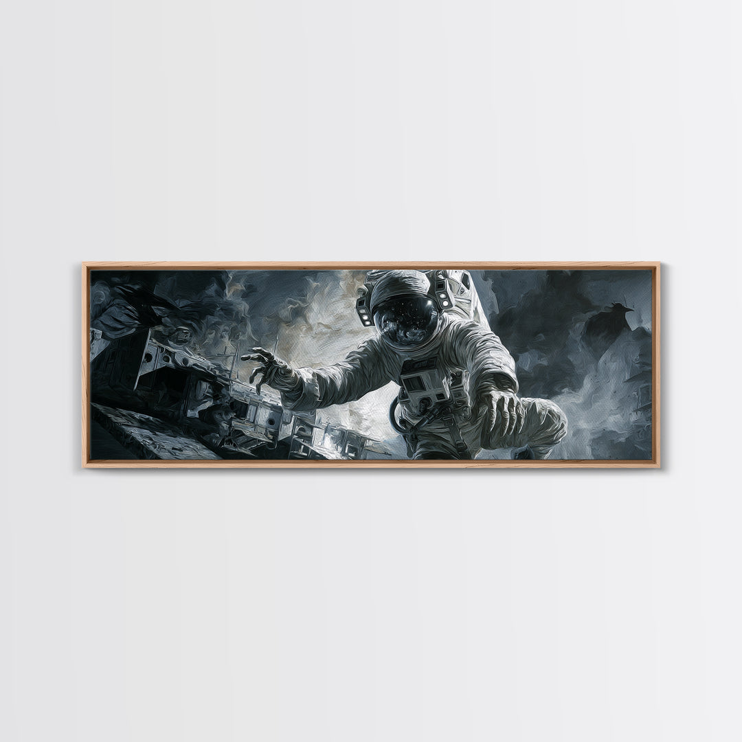 The Astronaut Ghost, Danse Macabre Art, Extra Wide Wall Art, Macabre Wall Art, Framed Canvas Print, Halloween Wall Art