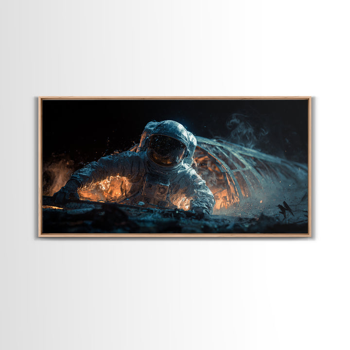 The Astronaut Ghost, Apocalyptic Romantic Art, Wide Panoramic Art, Dark Halloween Decor, Canvas Print, Halloween Wall Art