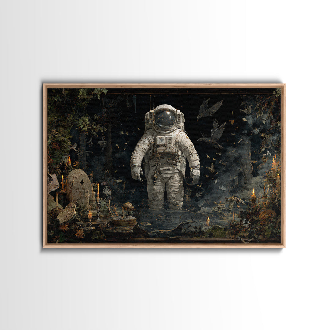 The Astronaut Ghost, Symbolist Gothic Landscape, Landscape Wall Art, Dark Halloween Decor, Framed Canvas Print, Halloween Wall Art