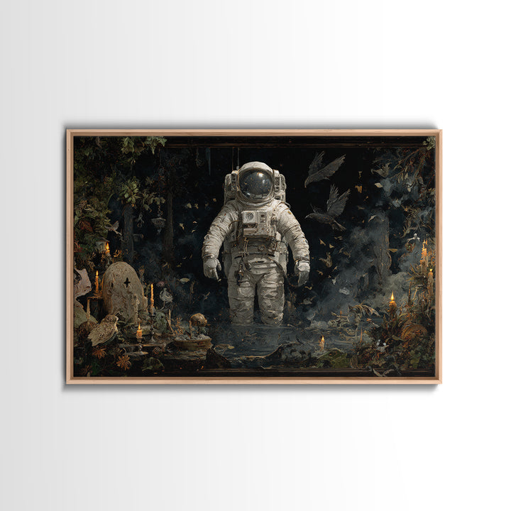 The Astronaut Ghost, Symbolist Gothic Landscape, Landscape Wall Art, Dark Halloween Decor, Framed Canvas Print, Halloween Wall Art
