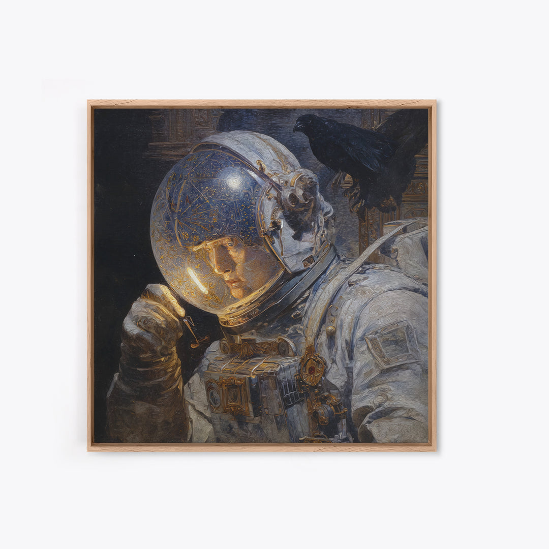 The Astronaut Ghost, Ornate Symbolist Art, Square Wall Art, Dark Halloween Decor, Framed Canvas Print, Halloween Wall Art