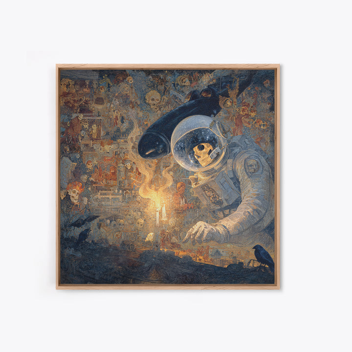 The Astronaut Ghost, Grotesque Carnival Art, Square Wall Art, Macabre Wall Art, Framed Canvas Print, Halloween Wall Art, Gothic Home Decor