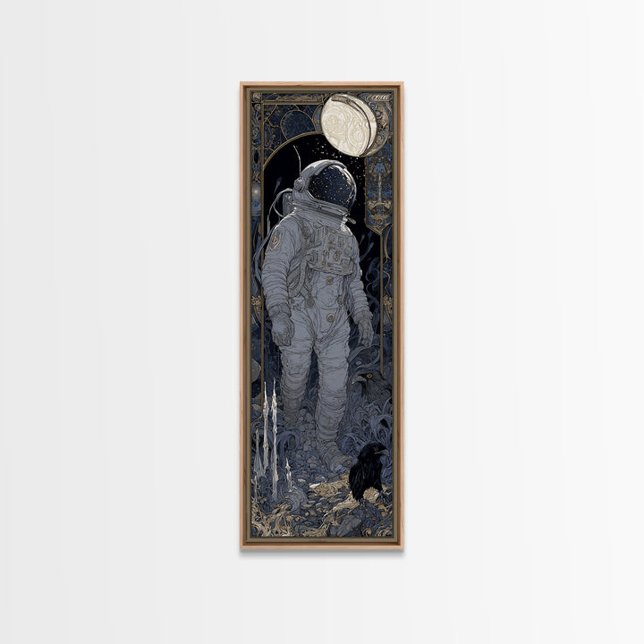 The Astronaut Ghost, Stained Glass Gothic Art, Tall Narrow Wall Art, Gothic Horror Wall Art, Framed Canvas Print, Halloween Wall Art
