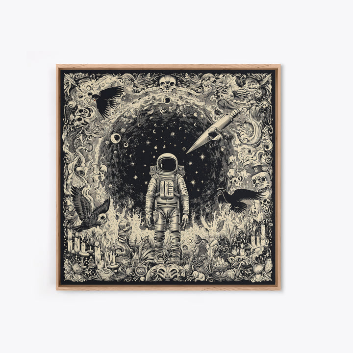 The Astronaut Ghost, Macabre Folk Print Art, Square Wall Art, Dark Halloween Decor, Canvas Print, Halloween Wall Art