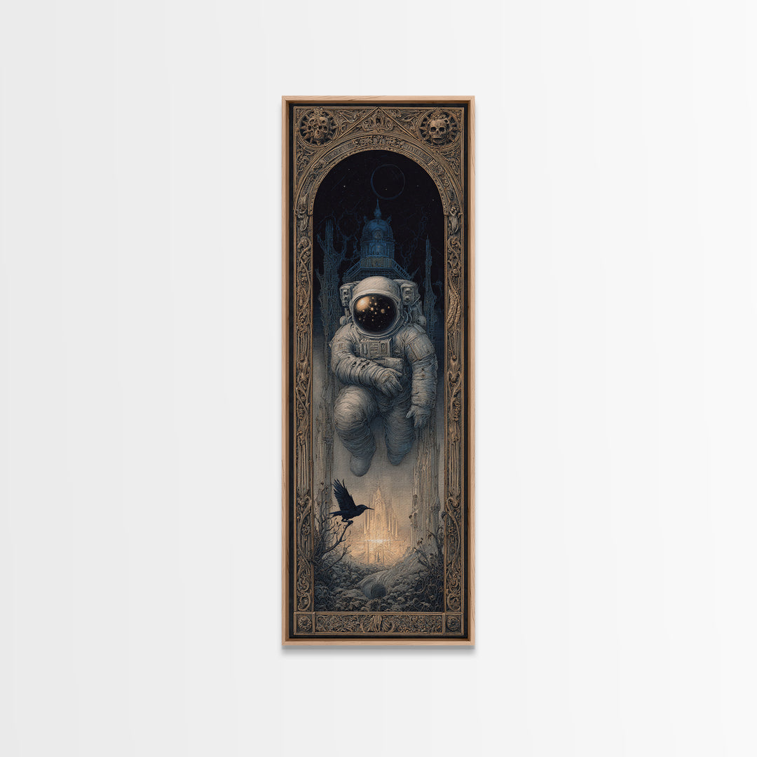 The Astronaut Ghost, Surreal Apocalyptic Art, Tall Narrow Wall Art, Gothic Horror Wall Art, Framed Canvas Print, Halloween Wall Art