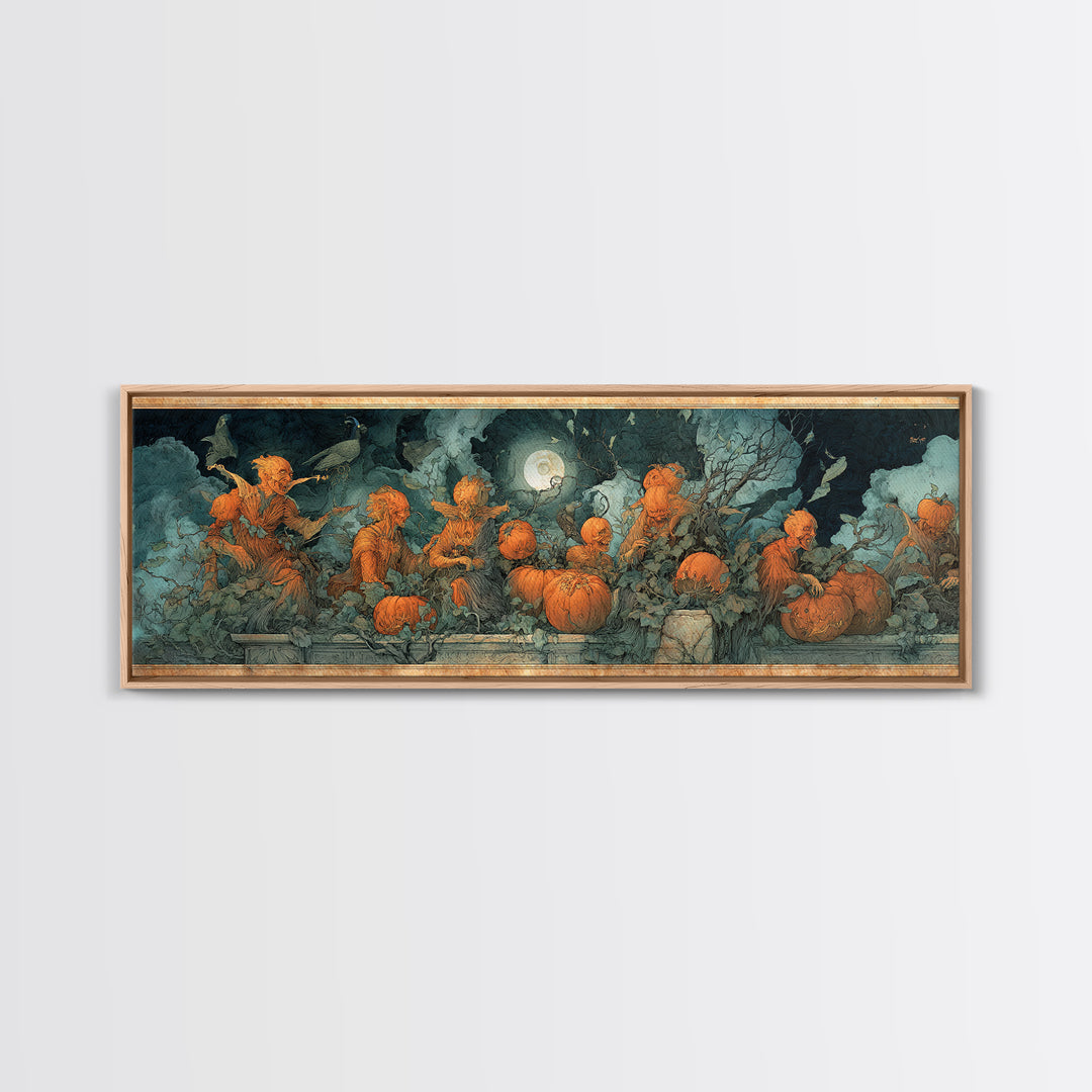 The Alien Pumpkin Patch, Dark Renaissance Art, Extra Wide Wall Art, Macabre Wall Art, Canvas Print, Halloween Wall Art