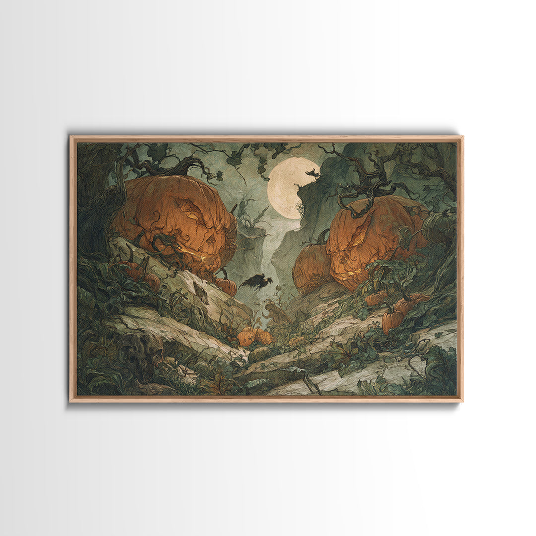 The Alien Pumpkin Patch, Baroque Witchcraft Art, Landscape Wall Art, Macabre Wall Art, Canvas Print, Halloween Wall Art