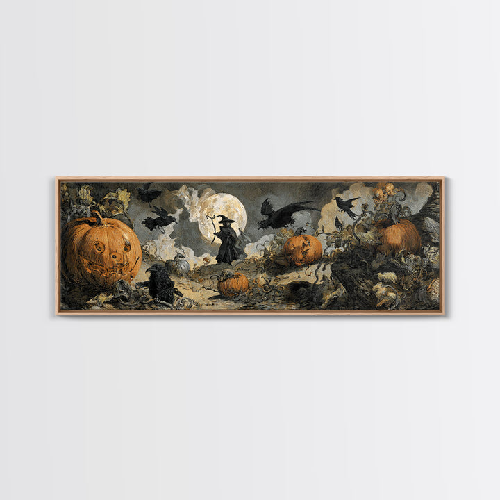 The Alien Pumpkin Patch, Dark Romantic Horror Art, Extra Wide Wall Art, Gothic Horror Wall Art, Canvas Print, Halloween Wall Art