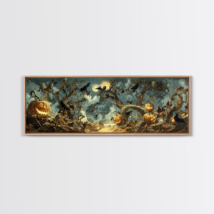 The Alien Pumpkin Patch, Visionary Gothic Art, Extra Wide Wall Art, Dark Halloween Decor, Framed Canvas Print, Halloween Wall Art