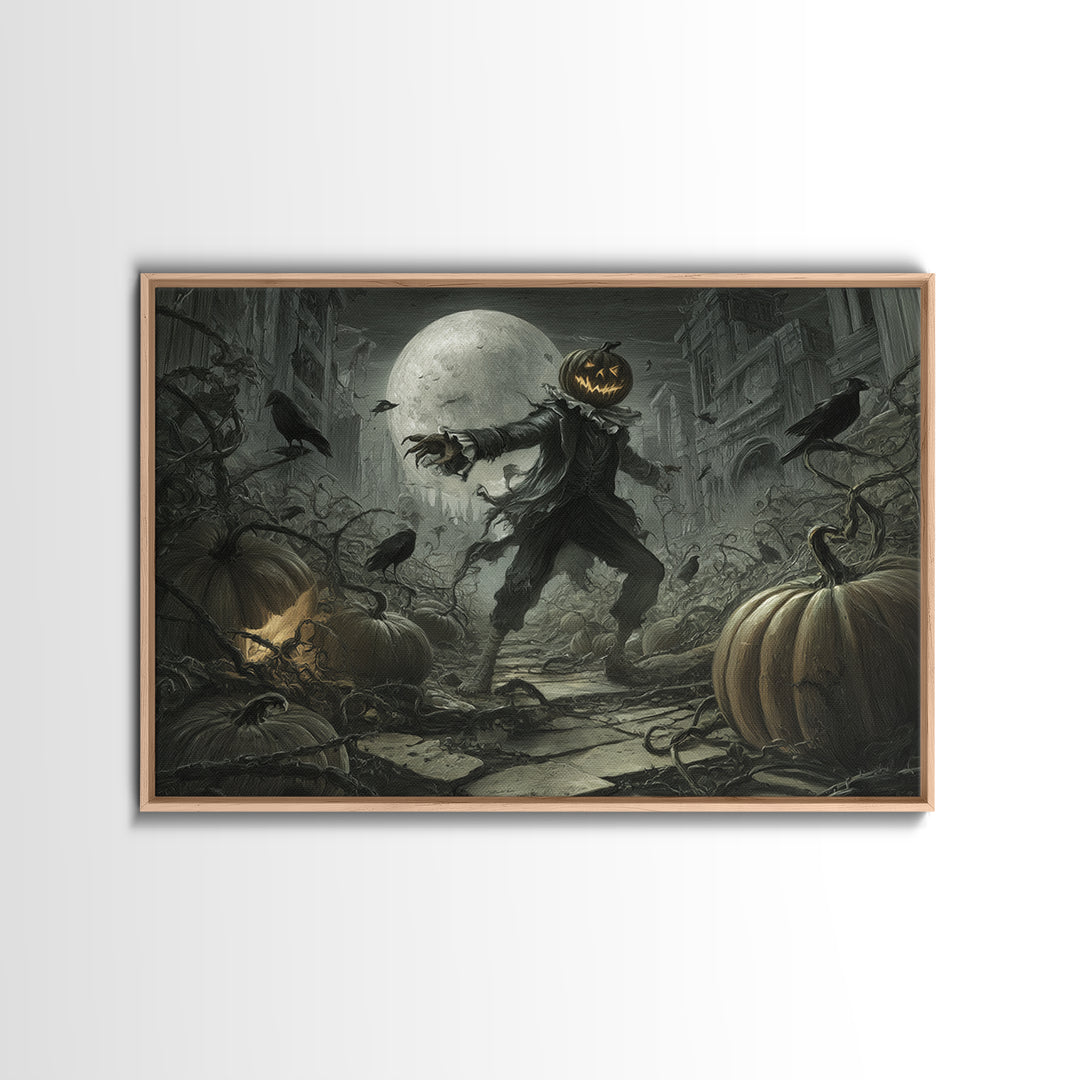 The Alien Pumpkin Patch, Architectural Etching Art, Landscape Wall Art, Macabre Wall Art, Canvas Print, Halloween Wall Art
