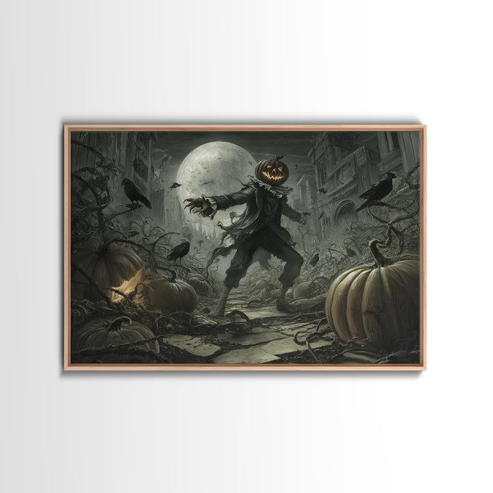 The Alien Pumpkin Patch, Architectural Etching Art, Landscape Wall Art, Macabre Wall Art, Canvas Print, Halloween Wall Art