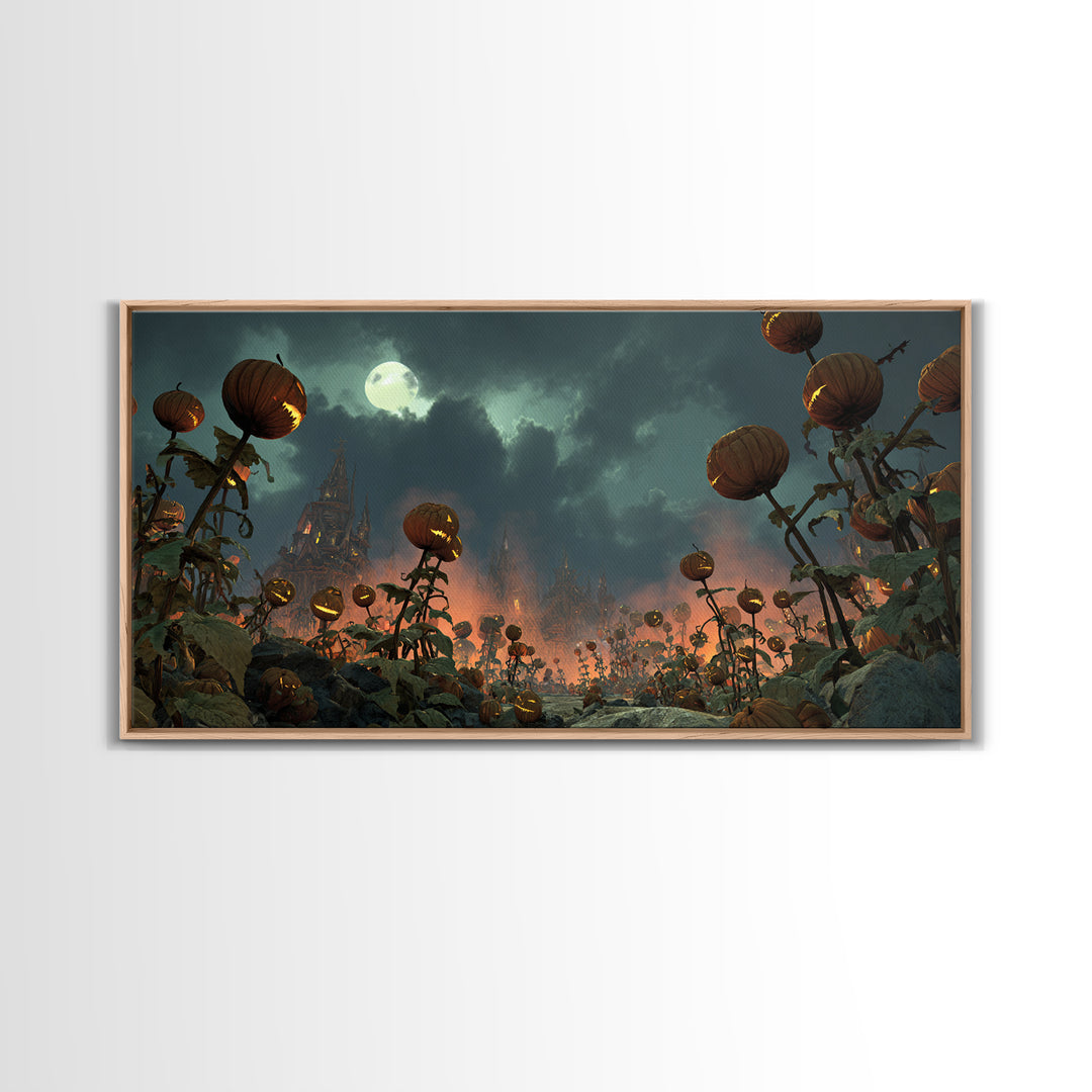 The Alien Pumpkin Patch, Apocalyptic Romantic Art, Wide Panoramic Art, Gothic Horror Wall Art, Canvas Print, Halloween Wall Art