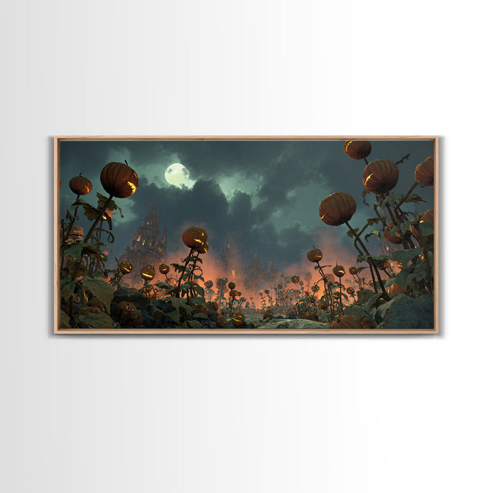 The Alien Pumpkin Patch, Apocalyptic Romantic Art, Wide Panoramic Art, Gothic Horror Wall Art, Canvas Print, Halloween Wall Art