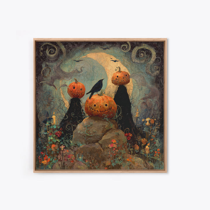 The Alien Pumpkin Patch, Symbolist Dream Art, Square Wall Art, Gothic Horror Wall Art, Canvas Print, Halloween Wall Art