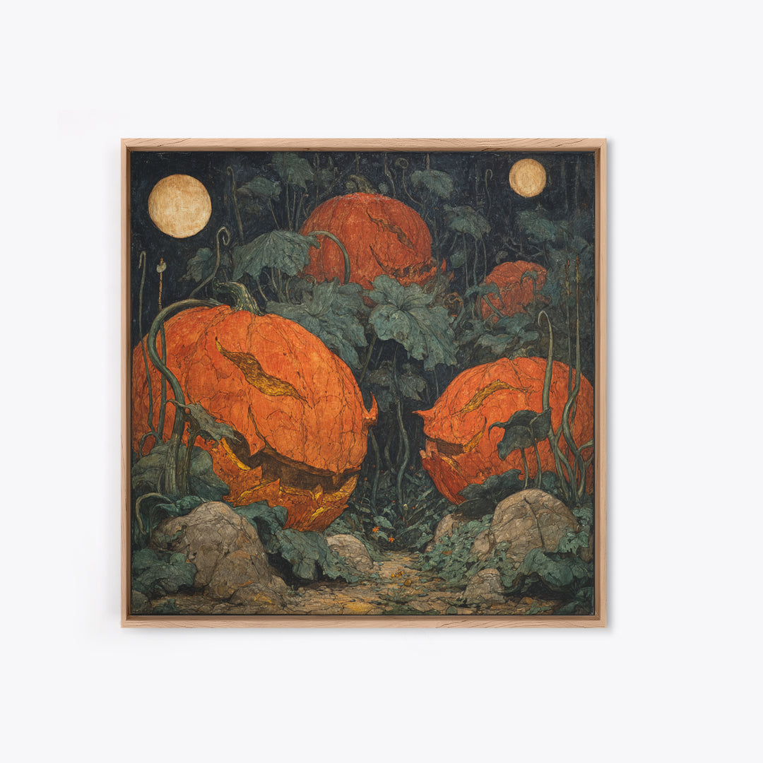 The Alien Pumpkin Patch, Dark Symbolist Art, Square Wall Art, Dark Halloween Decor, Canvas Print, Halloween Wall Art