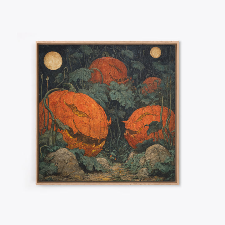 The Alien Pumpkin Patch, Dark Symbolist Art, Square Wall Art, Dark Halloween Decor, Canvas Print, Halloween Wall Art