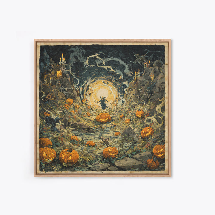 The Alien Pumpkin Patch, Symbolist Etching Art, Square Wall Art, Dark Fantasy Wall Art, Canvas Print, Halloween Wall Art