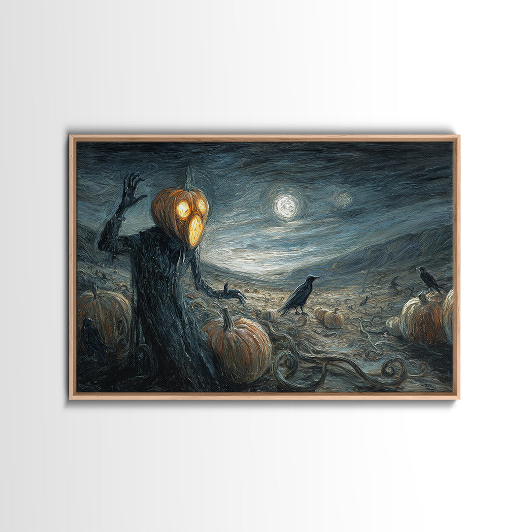 The Alien Pumpkin Patch, Expressionist Gothic Art, Landscape Wall Art, Dark Halloween Decor, Framed Canvas Print, Halloween Wall Art