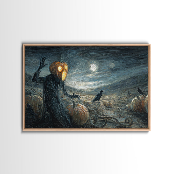 The Alien Pumpkin Patch, Expressionist Gothic Art, Landscape Wall Art, Dark Halloween Decor, Framed Canvas Print, Halloween Wall Art