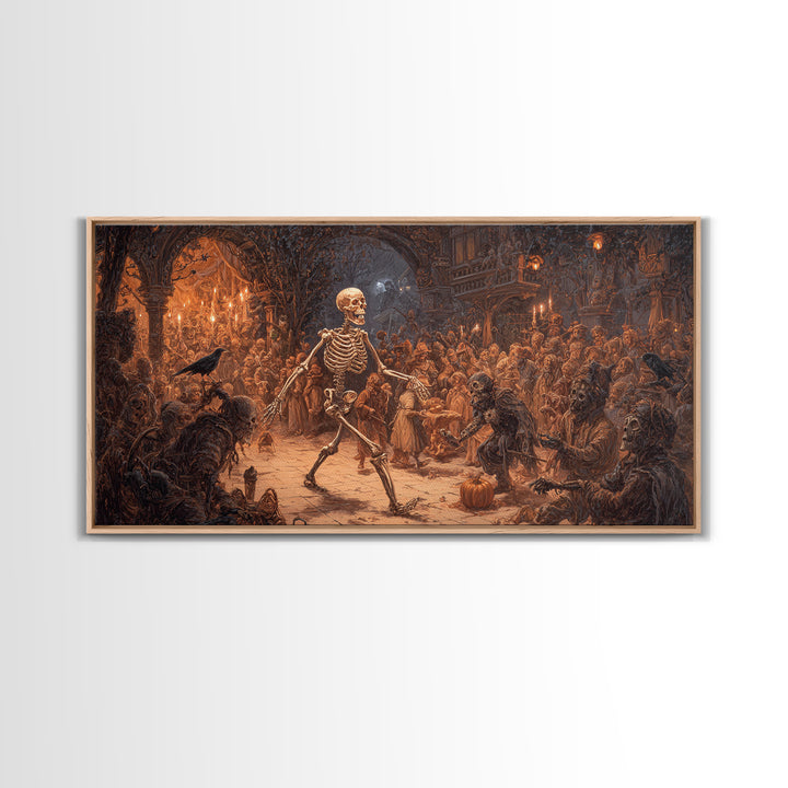 The Biomechanical Skeleton, Northern Renaissance Horror, Wide Panoramic Art, Macabre Wall Art, Canvas Print, Halloween Wall Art