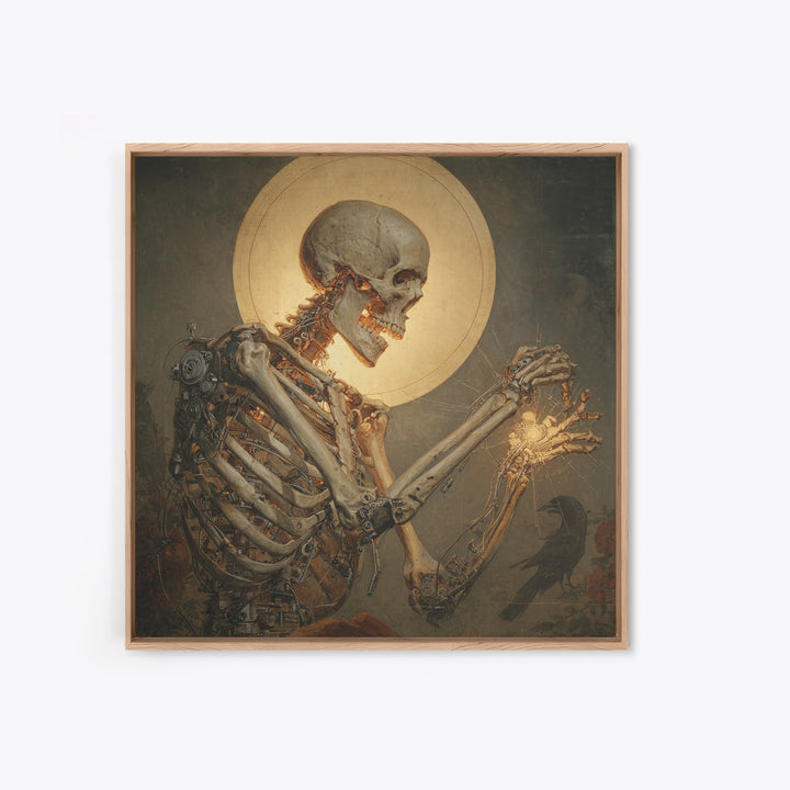 The Biomechanical Skeleton, Dark Renaissance Art, Square Wall Art, Dark Fantasy Wall Art, Framed Canvas Print, Halloween Wall Art