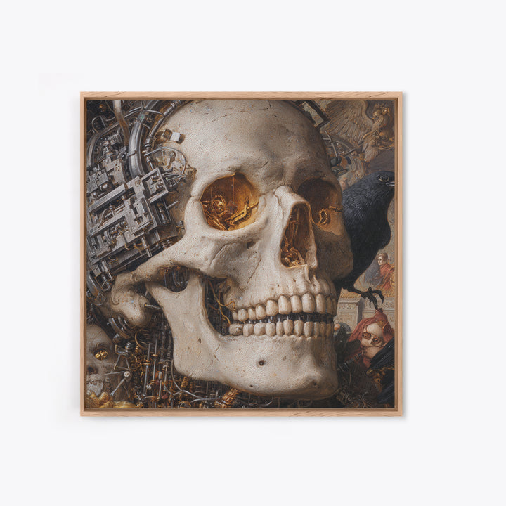 The Biomechanical Skeleton, Danse Macabre Art, Square Wall Art, Dark Halloween Decor, Canvas Print, Halloween Wall Art