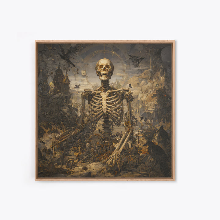 The Biomechanical Skeleton, Baroque Witchcraft Art, Square Wall Art, Dark Fantasy Wall Art, Framed Canvas Print, Halloween Wall Art