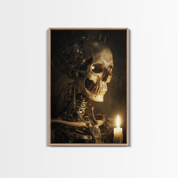 The Biomechanical Skeleton, Dark Romantic Horror Art, Vertical Wall Art, Dark Halloween Decor, Canvas Print, Halloween Wall Art