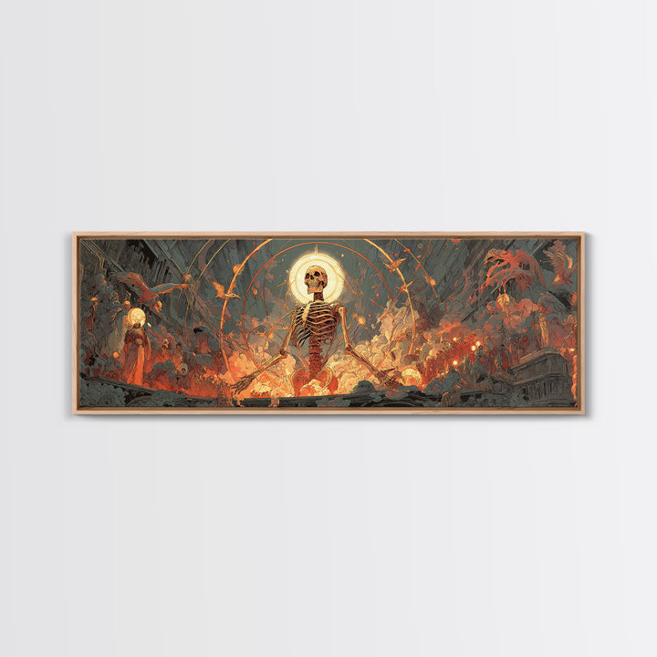 The Biomechanical Skeleton, Apocalyptic Romantic Art, Extra Wide Wall Art, Dark Halloween Decor, Canvas Print, Halloween Wall Art