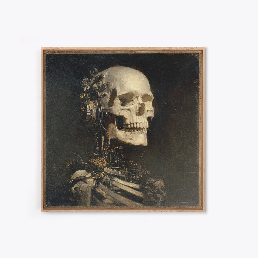 The Biomechanical Skeleton, Symbolist Dream Art, Square Wall Art, Gothic Horror Wall Art, Framed Canvas Print, Halloween Wall Art