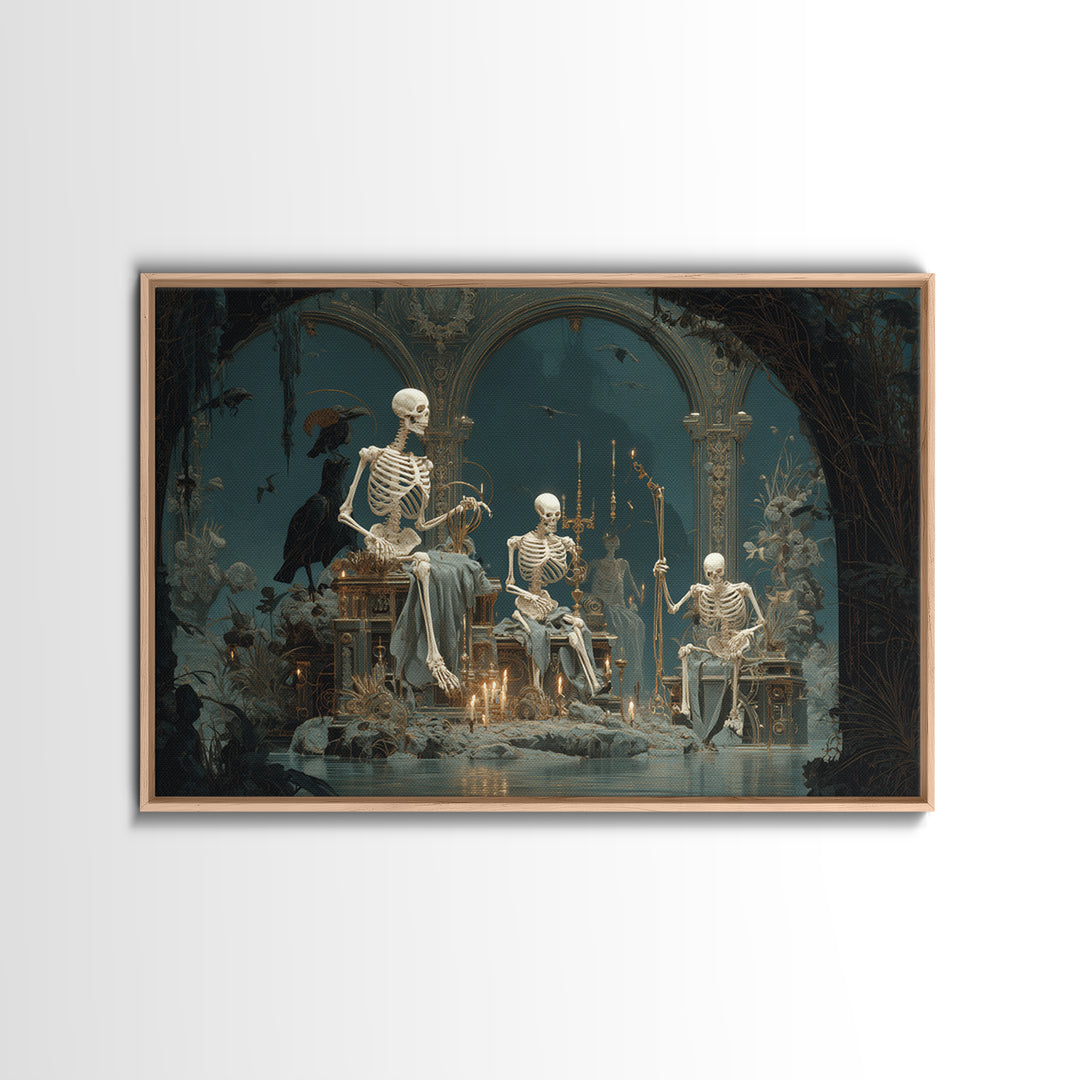 The Biomechanical Skeleton, Symbolist Gothic Landscape, Landscape Wall Art, Dark Fantasy Wall Art, Canvas Print, Halloween Wall Art