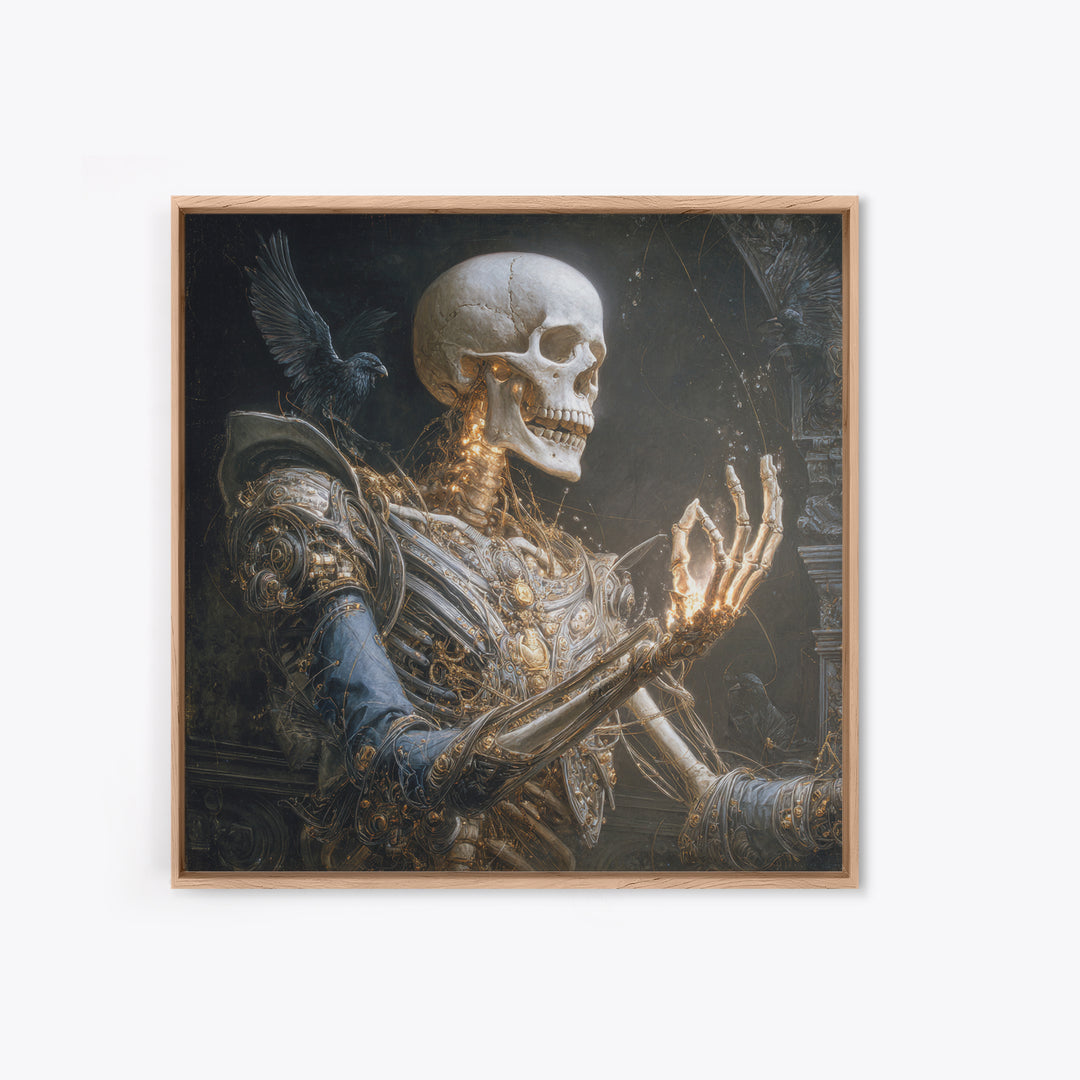 The Biomechanical Skeleton, Ornate Symbolist Art, Square Wall Art, Gothic Horror Wall Art, Framed Canvas Print, Halloween Wall Art