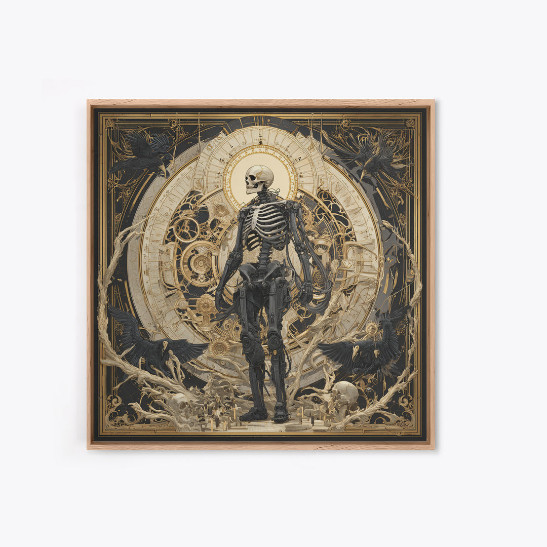 The Biomechanical Skeleton, Dark Symbolist Art, Square Wall Art, Dark Fantasy Wall Art, Canvas Print, Halloween Wall Art