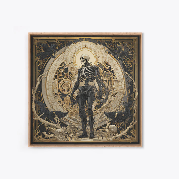 The Biomechanical Skeleton, Dark Symbolist Art, Square Wall Art, Dark Fantasy Wall Art, Canvas Print, Halloween Wall Art