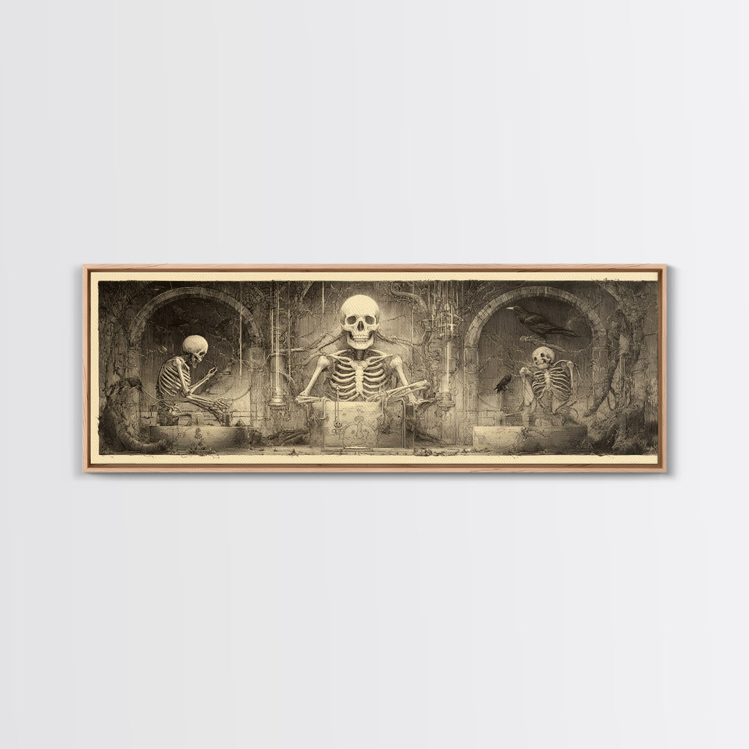 The Biomechanical Skeleton, Expressionist Nightmare Art, Extra Wide Wall Art, Dark Fantasy Wall Art, Framed Canvas Print, Halloween Wall Art