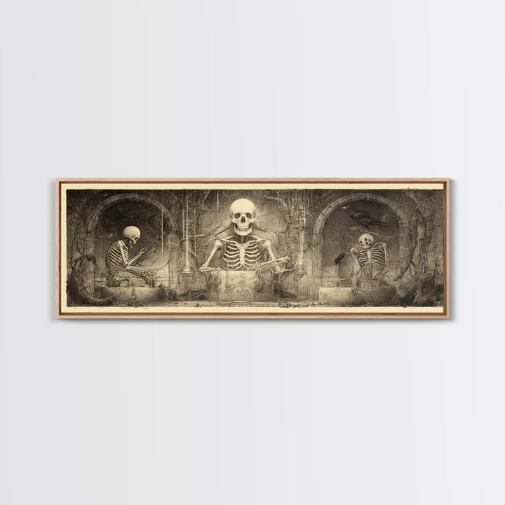 The Biomechanical Skeleton, Expressionist Nightmare Art, Extra Wide Wall Art, Dark Fantasy Wall Art, Framed Canvas Print, Halloween Wall Art
