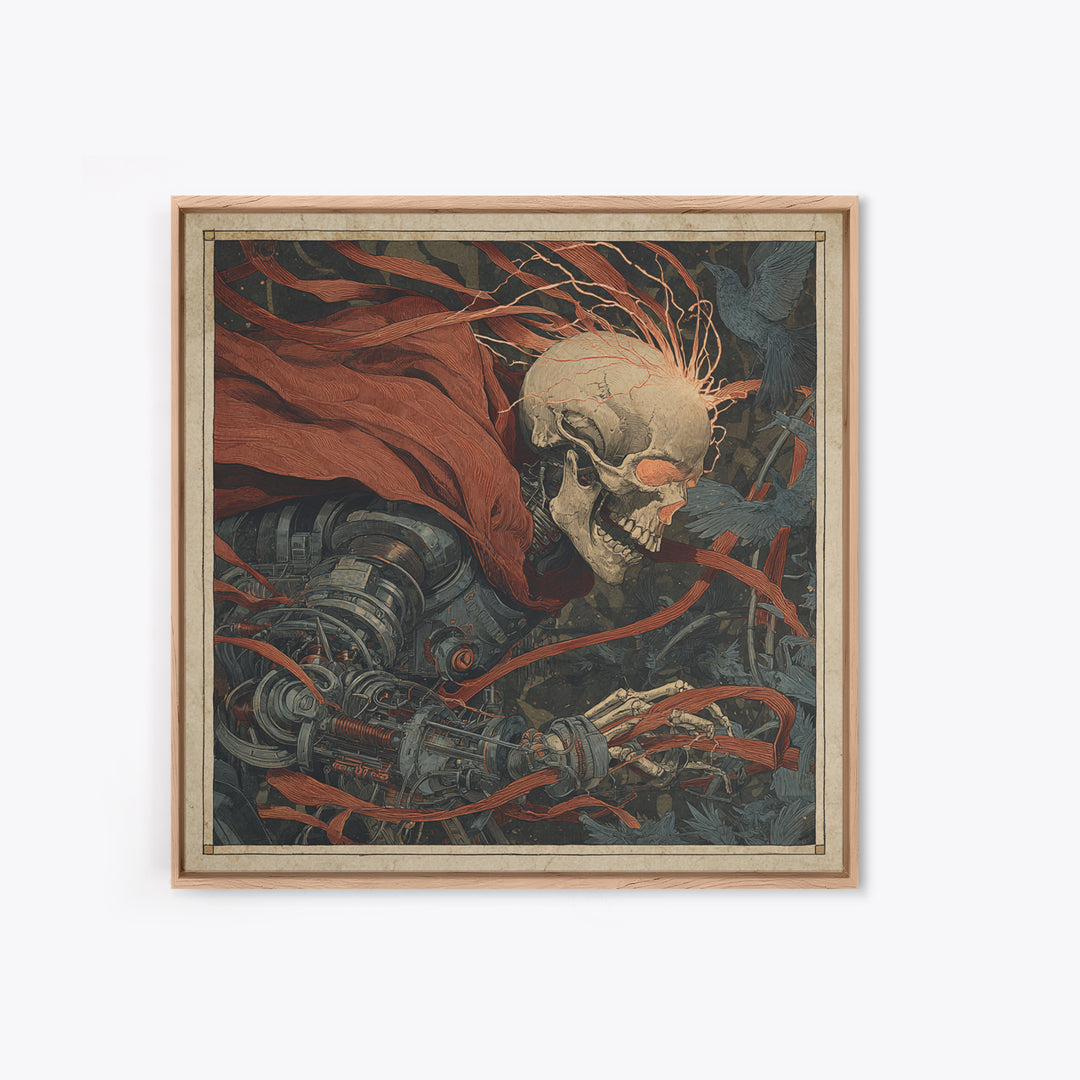The Biomechanical Skeleton, Expressionist Gothic Art, Square Wall Art, Macabre Wall Art, Framed Canvas Print, Halloween Wall Art