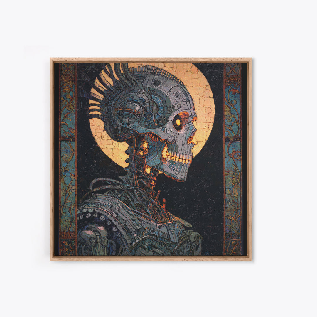 The Biomechanical Skeleton, Stained Glass Gothic Art, Square Wall Art, Dark Fantasy Wall Art, Canvas Print, Halloween Wall Art