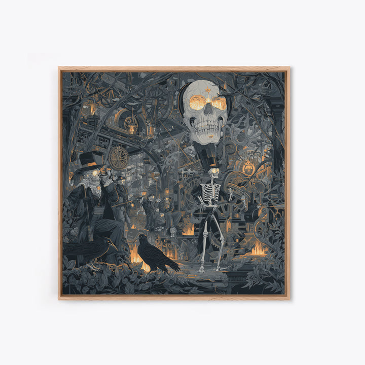 The Biomechanical Skeleton, Macabre Folk Print Art, Square Wall Art, Dark Fantasy Wall Art, Canvas Print, Halloween Wall Art