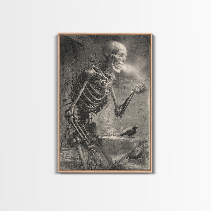 The Biomechanical Skeleton, Victorian Macabre Art, Vertical Wall Art, Dark Fantasy Wall Art, Framed Canvas Print, Halloween Wall Art