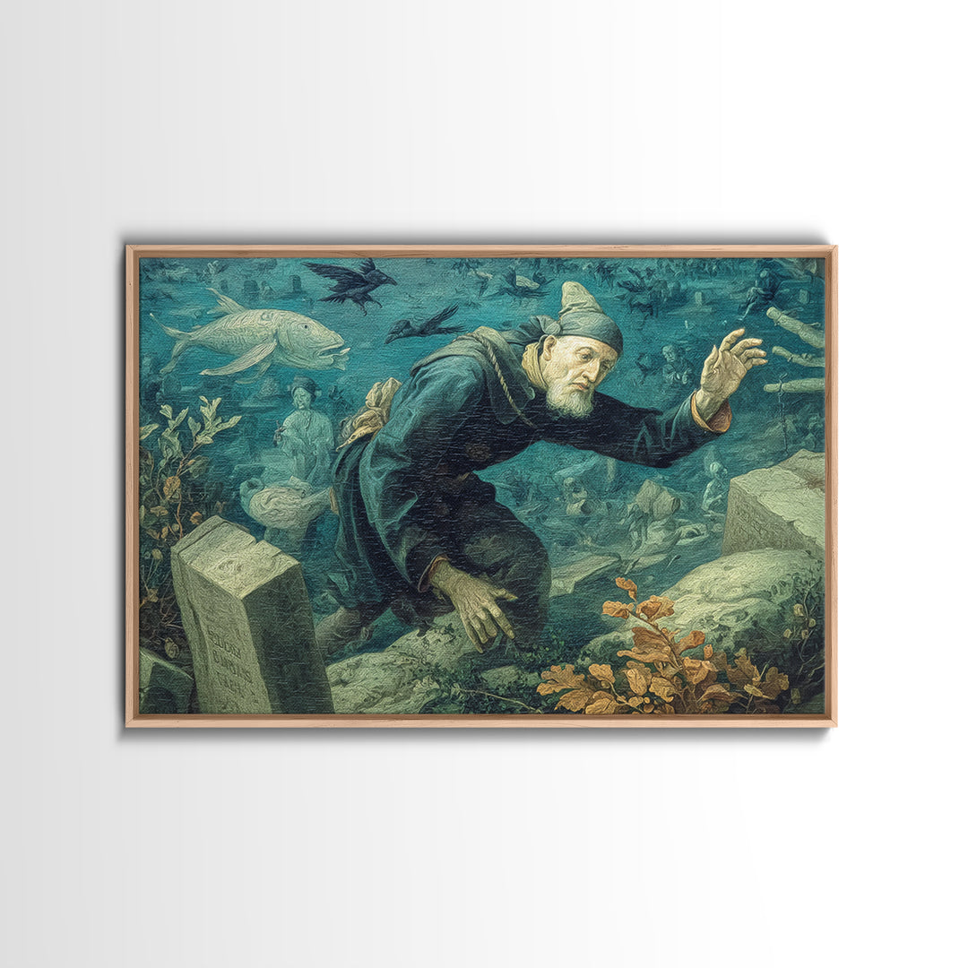 The Underwater Graveyard, Northern Renaissance Horror, Landscape Wall Art, Macabre Wall Art, Canvas Print, Halloween Wall Art