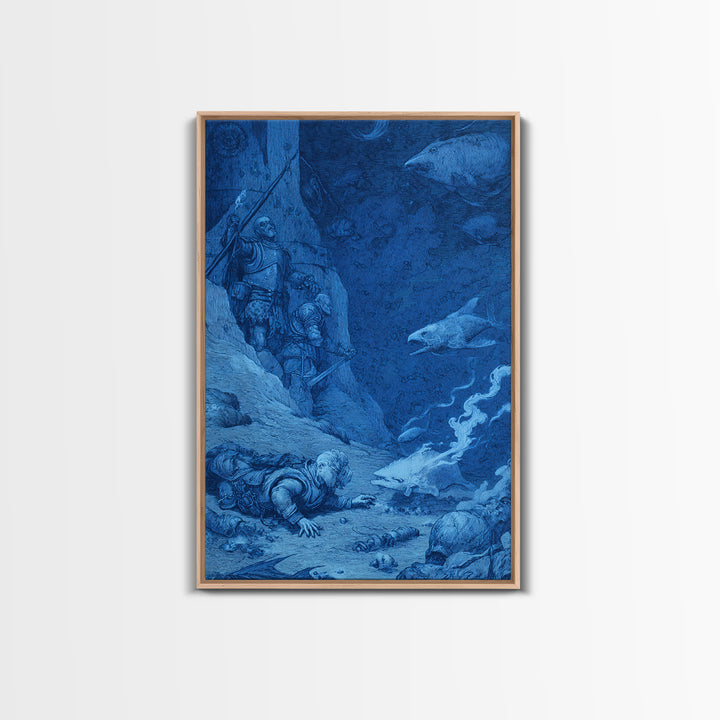 The Underwater Graveyard, Renaissance Engraving Art, Vertical Wall Art, Dark Halloween Decor, Canvas Print, Halloween Wall Art