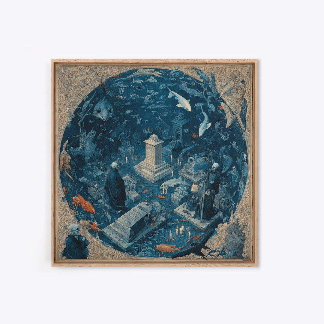 The Underwater Graveyard, Danse Macabre Art, Square Wall Art, Dark Fantasy Wall Art, Canvas Print, Halloween Wall Art