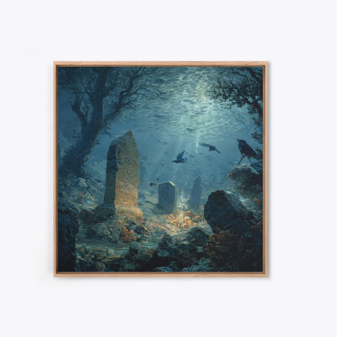 The Underwater Graveyard, Baroque Witchcraft Art, Square Wall Art, Gothic Horror Wall Art, Canvas Print, Halloween Wall Art